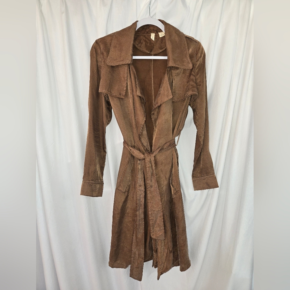 Moth Anthropologie Brown Lightweight Fall Trendy Trench Coat Size XS